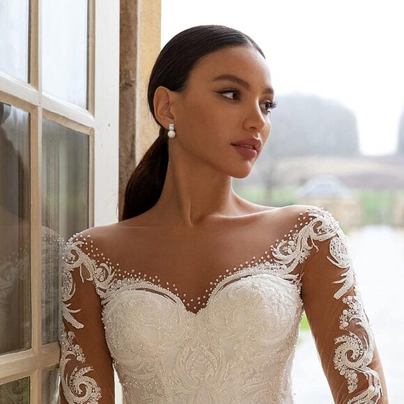 Silver CZ Hoop Handpicked A+ Quality 7.5-8mm White Pearl Dangle Drop Earrings - Picture 3 of 7